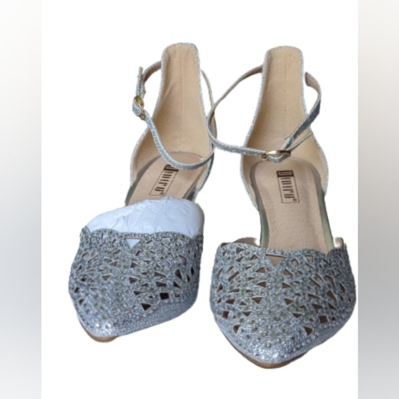 NIB IDIFU Candice silver glitter 3 inch pearl detail heel ankle buckle strap - Picture 9 of 16